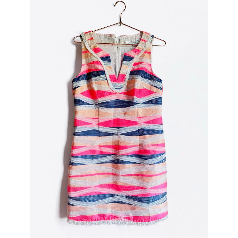 Trina Turk Y2K Delmi Jacquard Pink & Navy Sleeveless Mini Dress – Size S/M